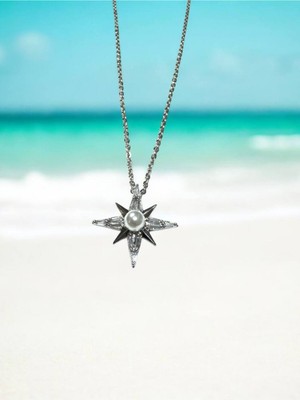 Herşey Nota Inci Detaylı Kutup Yıldızı Kadın Kolye – 55 cm Paslanmaz Çelik, Gold Renk Zarif Tasarım