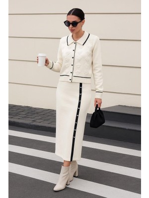 Janes Kadın Şerit Detay Ceket ve Etek Ikılı Takım