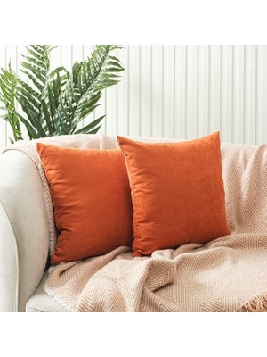Wishora Store Ölçü Seçenekli 2'li Kırlent Kılıfı Dekoratif Düz Sade Kadife Dokulu Punch Yapılabilir 40X40 cm Kiremit Rengi