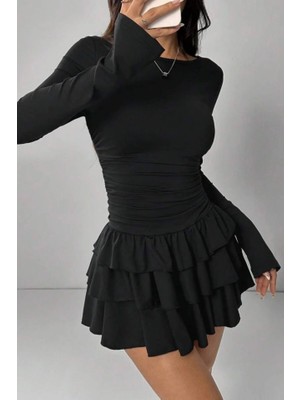 Janes Eteği Kat Kat Volanlı Mini Elbise