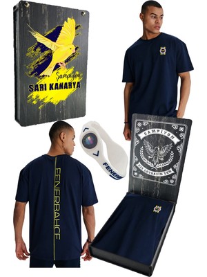 Fenerbahçe Erkek Tribün Oversize Fıt Karyoka Dikişli T-Shirt Uv + Bileklik Ahşap Kutulu