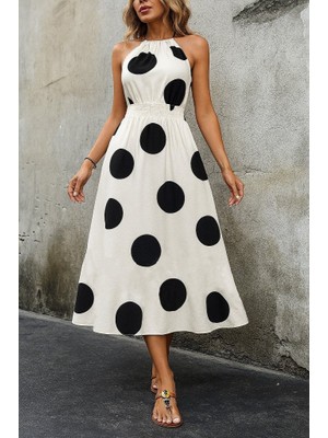 Jane's Janes Kadın Kolsuz Boyundan Bağlamalı Beli Lastikli Dijital Baskı Süprem Uzun Elbise