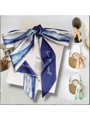 Bacoss Saten  Desenli Saç Bandı-Boyun Fuları-Çanta Aksesuarı (BC-1045 )