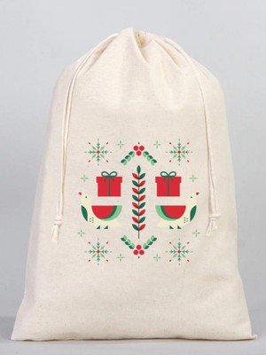 Junobi 20X30 cm Noel Yılbaşı Kesesi - Ham Bez Kese - Hediye Poşeti - Bez Poşet