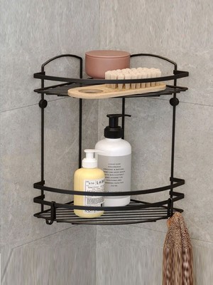 AYRINTISHOP Ayrıntishop Tekno-Tel 2 Katlı Kancalı Banyo Rafı Mat Siyah LM008H