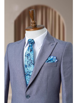 Bonesti Erkek Slim Fit Blazer Ceket Mavi Gri