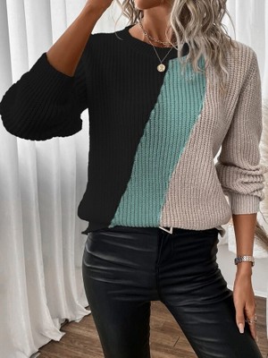 Janes Kadın Uzun Kollu Üç Renk Triko Bluz