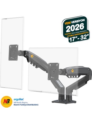 Nb North Bayou NB F160 17-32" Çift Kol 2-9 kg Amortisörlü Monitör Standı 2026 Versiyon