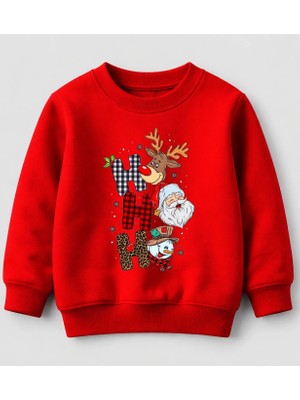 Efendioğlu Design Sweatshirt  Hohoho Baskılı Nakış Görseli 3 Iplik Şardonsuz Pamuklu Çocuk Sweatshirt