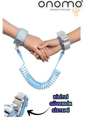 Onomo Life Mavi Kilitli Çocuk Bebek Kaybolma Önleyici Yürüyüş Emniyet Kemeri Anne Bileklik Kelepçesi