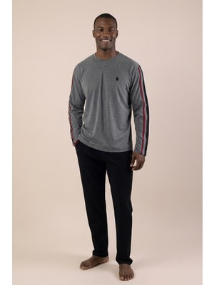 Erkek Uzun Kol Pamuklu Pijama Takımı Antrasit Rahat Kalıp Esnek Yapı C4T0N05