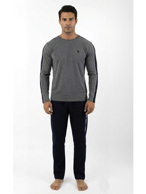 Erkek Uzun Kol Antrasit Pamuklu Pijama Takımı Likralı Rahat Kalıp C3T0N05