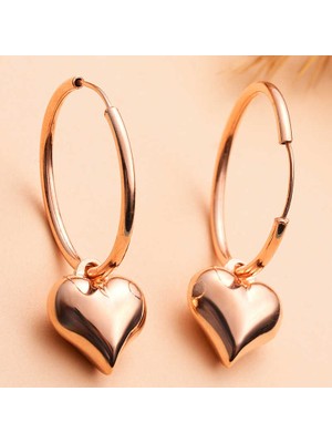 Costurera Gümüş Rose Kalp Sallantılı Kadın Küpe