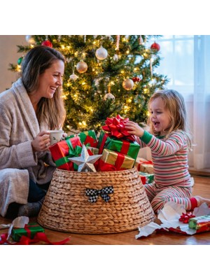 Mylamp Yılbaşı Ağacı Eteği Siyah Gümüş Kurdeleli Doğal Su Sümbülü 55X36X26 cm