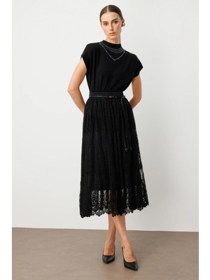 Ekol Beli Bağcıklı Dantelli Etek 2419