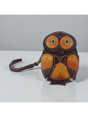 Elifeshop El Yapımı Hakiki Deri Baykuş Tasarımlı Fermuarlı Kadın Cüzdan | Bozuk Para Kart Anahtar Çantası Md 1