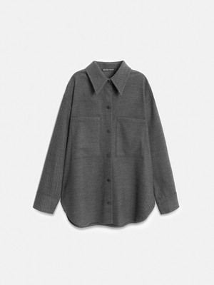 Dilvin 50537 Örme Oversize Gömlek-Gri