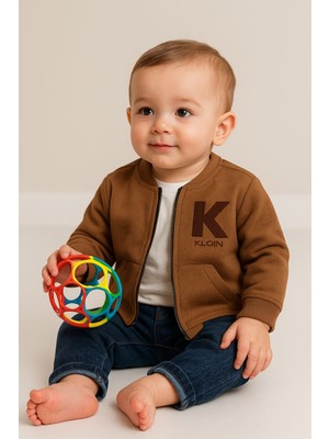 Aki Moda Kids Akı Moda Kıds Erkek Bebek Süet Kahverengi Fermuarlı, Kapşonsuz Hırka Pantolon Sweatshırt Takım
