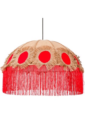 Mylamp Zarafet Kırmızı Püsküllü Kumaş Avize 60X45 cm