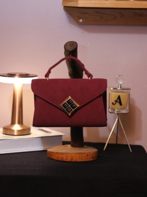 Alvora Süet Geometrik Tokalı Kapaklı Mini El & Omuz Çantası