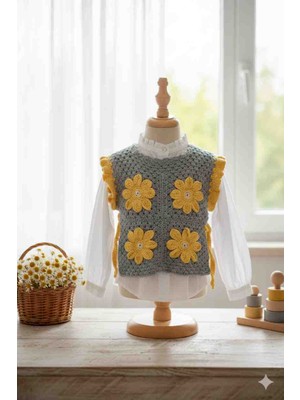 Linas Collection El Yapımı Kız Çocuk Motifli Süveter 2-4 Yaş