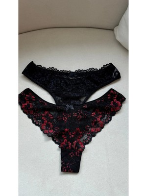 Kadın 2'li Tanga Külot Iç Giyim Günlük Çamaşır Dantelli Pamuklu