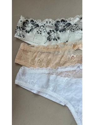 Kadın 3'lü Set Kadın Iç Giyim Pamuklu Tanga Dantelli Külot