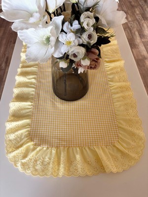  Nurgita Home Fırfırlı Fistolu Vintage Duck Keten Oval Runner