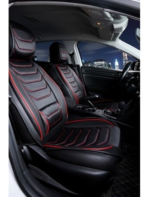 Castor Otomotiv Castor  Renault Clio 4 Uyumlu Lüx Deri Oto Koltuk Kılıfı Ön Arka Takım Sports Model Siyah Kırmızı