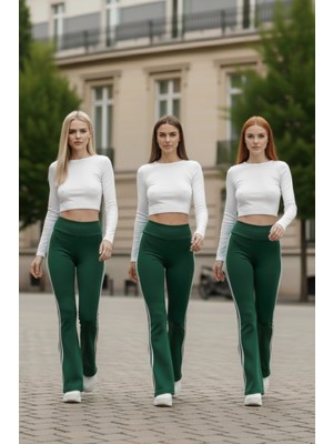 Pastelastore 3’lü Yüksek Bel Yan Şeritli Ispanyol Paça Kadın Tayt