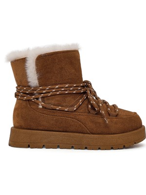 Derimod Kadın Taba Bağcıklı Kalın Tabanlı Süet Teddy Bot 25WFE402310