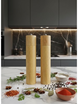 Yakut 25 cm Bambu Baharat Öğütücü ve Manuel El Değirmeni 2`li