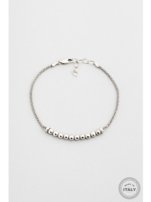 So CHIC İtalyan Lucia 18 Ayar Beyaz Altın Kaplama 21 Cm Gümüş Bileklik