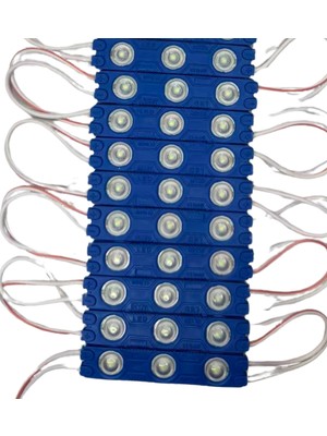 Powerr Led Aydınlatma 12 Volt 1.2 Watt 3 Lensli Mavi 2835 Smd LED Modül IP65 10 Adet Modül