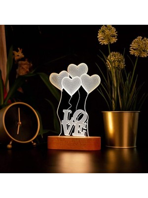Wishora Store Yazılı Kalpli 3D LED Lamba USB Bağlantılı Sarı Işık