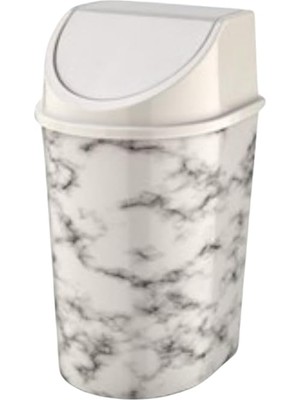 Wishora Store Kapaklı Çöp Kovası, Mermer Desen Beyaz 10 Litre, Şık Ev ve Ofis Mutfak Banyo Kutusu (Beyaz, 1000ML)