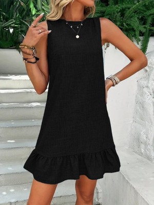 Janes Kadın Kolsuz Bisiklet Yaka Fırfırlı Sofya Elbise