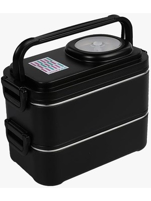 Wishora Store 1200 ml Iki Kat Dört Bölme Paslanmaz Çelik Lunch Box Yeni Nesil Sefer Tası-Sos Kaseli MODEL-FFLBOX8023 (Siyah)