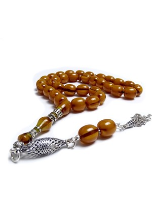 Tesbih Rüyası Eskitme Kesim Gümüş Tasarımlı Eskitme Sıkma Kehribarı Tes