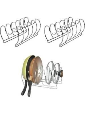 Wishora Store 2'li Tava ve Tencere Kapağı Düzenleyici Mutfak Dolap ve Çekmece Organizeri 5 Bölmeli Mat Metal