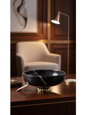 Montdekor El Yapımı Mermer Taşlı Bronz Desenli Kase (22x22x15 cm)