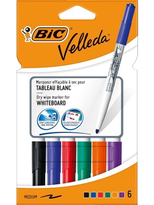 Wishora Store Velleda 1741 Eco Yuvarlak Uçlu Beyaz Tahta Kalemi 6'lı Paket, 6 Farklı Renk, Sabit Yuvarlak Uç