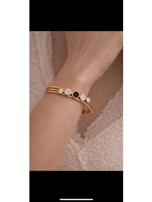 Tugrada 316 L 24 K Pırlanta Süslemeli Çelik Bileklik