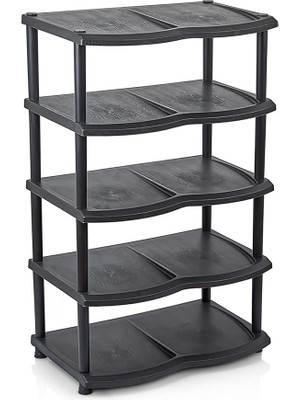 Wishora Store 5 Katlı Ayakkabılık Plastik Büyük-Siyah