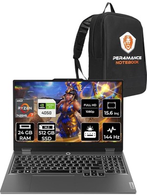 Wishora Store Loq R7 7435HS 24GB 512GB SSD RTX4050/6GB 105W 144Hz Fhd 15.6" Fdos Gaming Laptop & Per4 Çanta