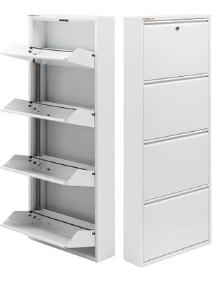 Wishora Store Beyaz Kilitli Metal Ayakkabılık - Ölçü Seçeneği Mac4-4 Kapaklı - 50X15X136 H