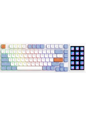 Wishora Store Ajazz AKP815%75 Low Profile Mekanik Klavye, 4.33'' LED Dokunmatik Ekranlı, Programlanabilir Rgb Gasket Kablolu Klavye, 16 Tuşlu Özel Masa Kontrolcüsü (Beyaz Mavi - Brown Switch)
