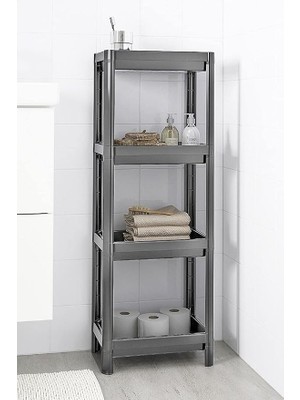 Wishora Store Home 4 Katlı Geçmeli Plastik Banyo ve Mutfak Organizeri, Kolay Montajlı 4 Katlı Raf, Mutfakta ve Banyoda Kullanım Için Ideal, Dayanıklı Depolama Çözümü (Antrasit Gri)