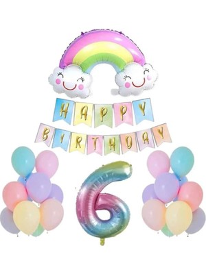 Wishora Store Yaş Gülen Gökkuşağı Rakam Folyo Balon Set