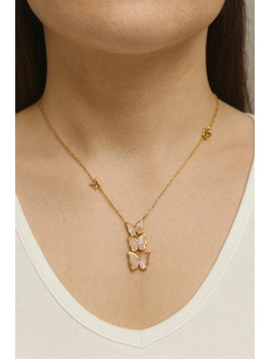 Stilly Kararmaz Çelik Üçlü Kelebek Motifli Kolye